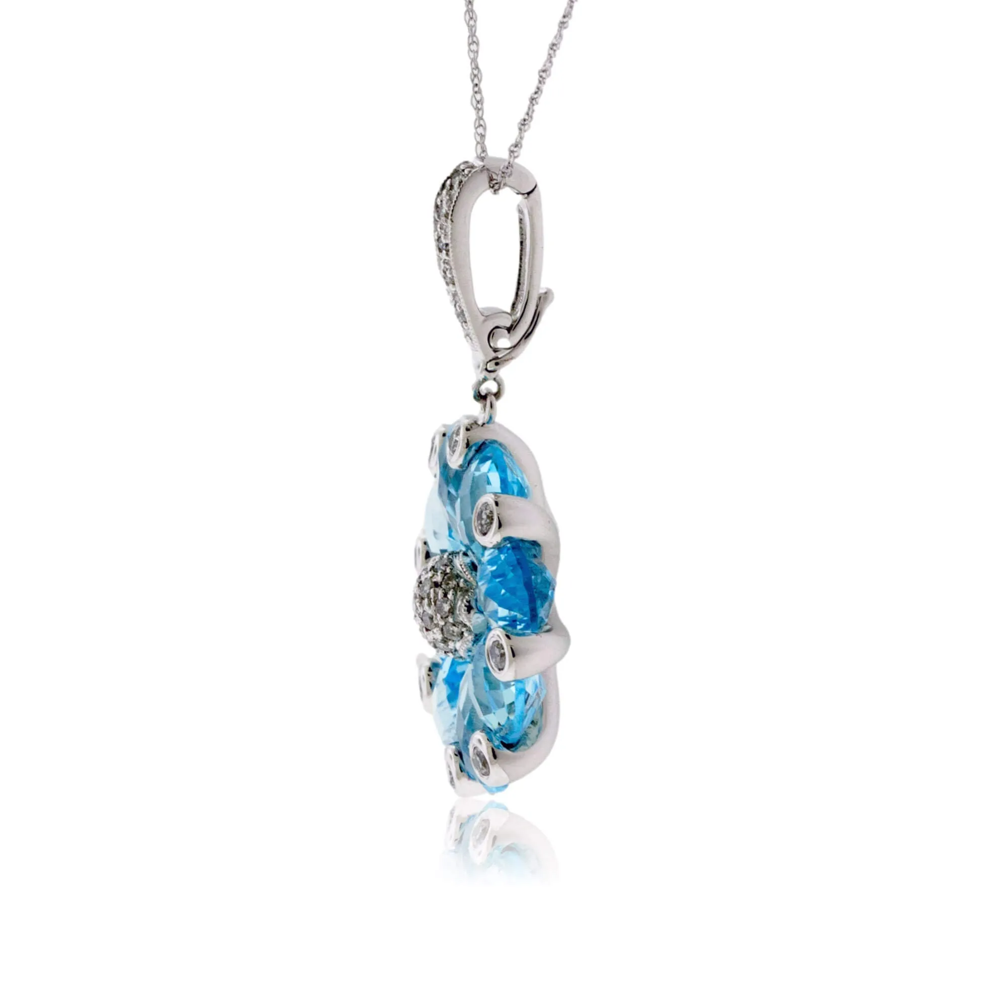 Briolette Blue Topaz & Diamond Flower Pendant