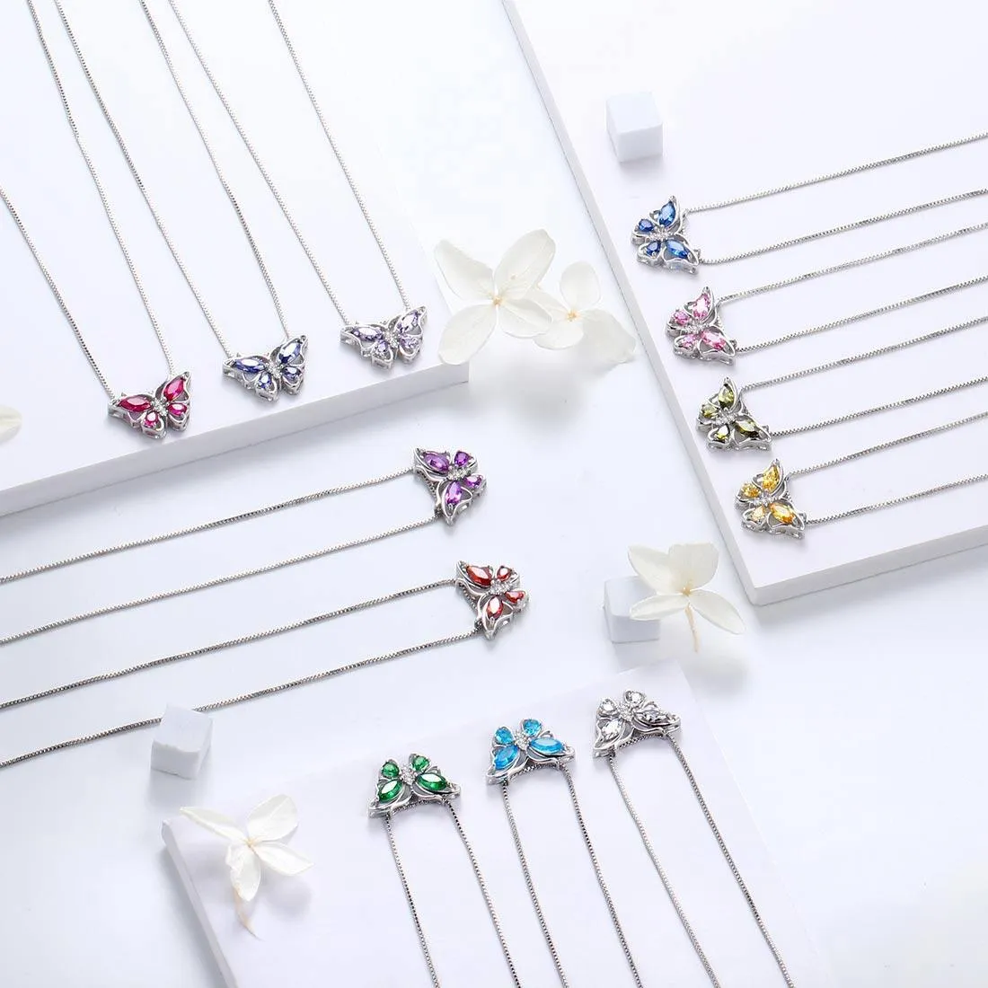 Butterfly Birthstone January Garnet Jewelry Set 5PCS Women Girls Birthday Gift