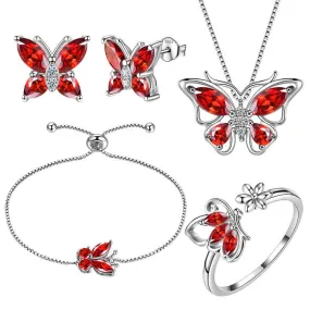 Butterfly Birthstone January Garnet Jewelry Set 5PCS Women Girls Birthday Gift