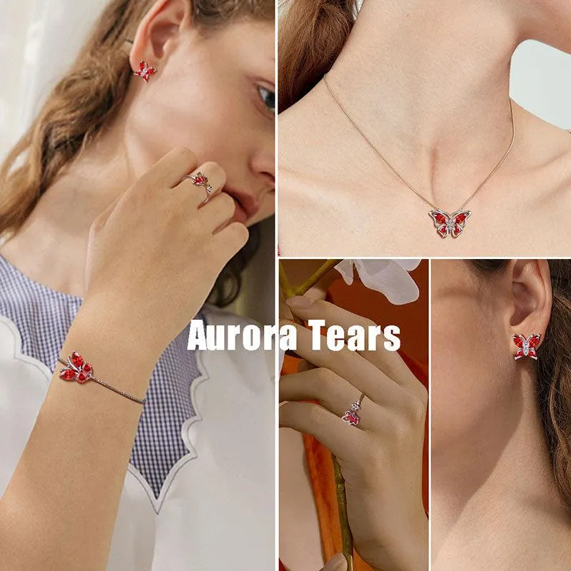 Butterfly Birthstone January Garnet Jewelry Set 5PCS Women Girls Birthday Gift