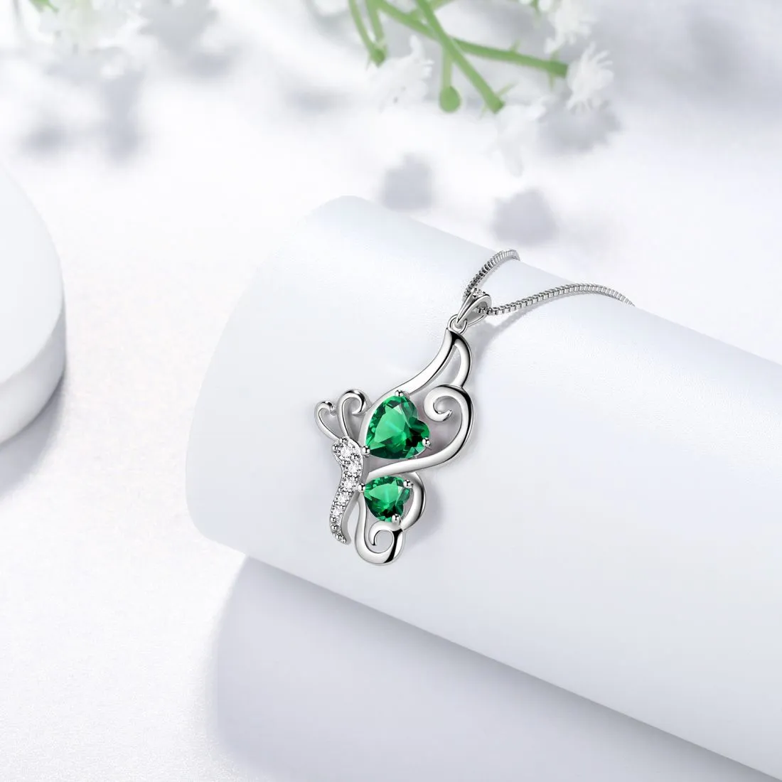 Butterfly Birthstone May Emerald Necklace Women Girls Jewelry Birthday Gift Sterling Silver