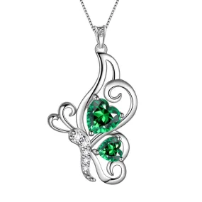 Butterfly Birthstone May Emerald Necklace Women Girls Jewelry Birthday Gift Sterling Silver