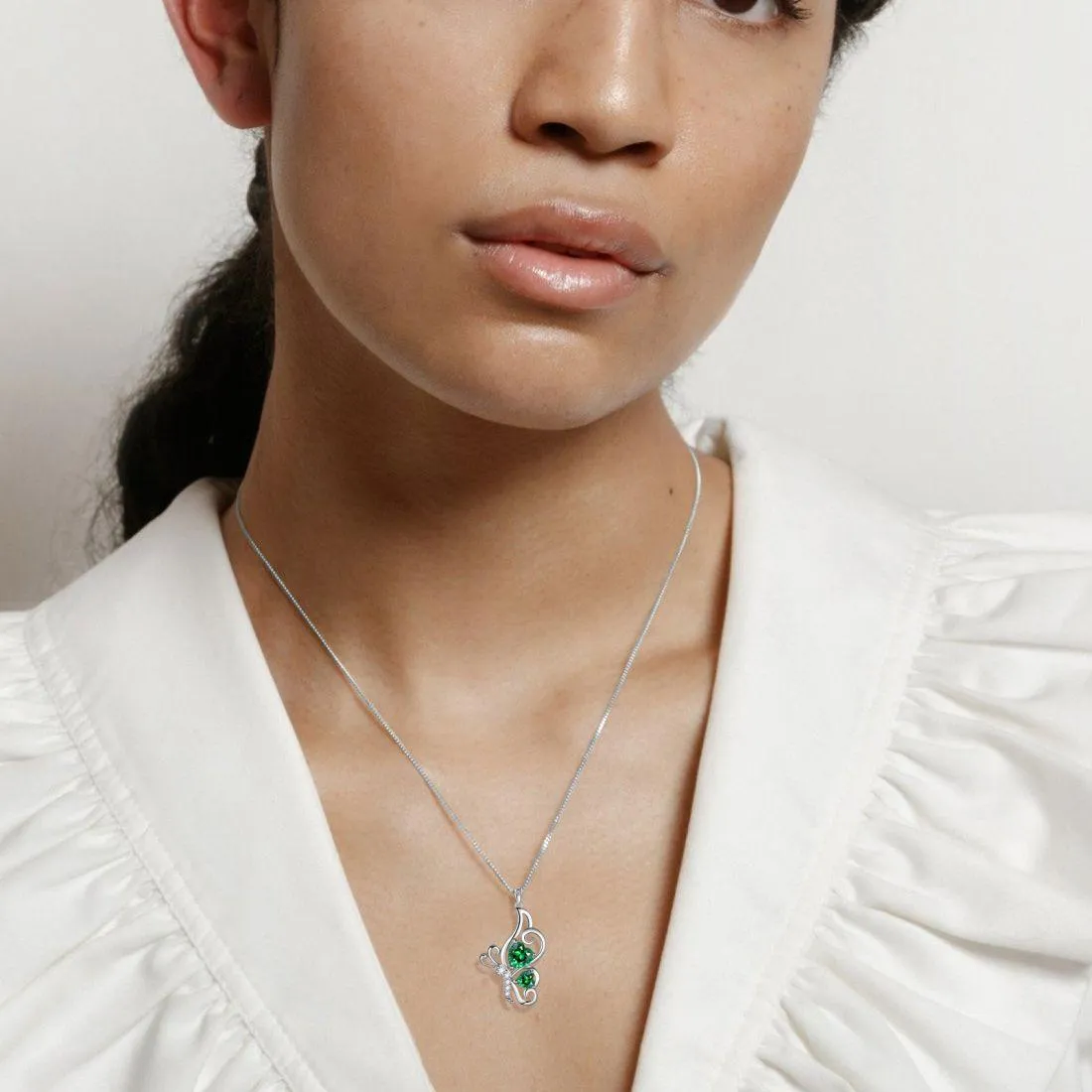 Butterfly Birthstone May Emerald Necklace Women Girls Jewelry Birthday Gift Sterling Silver