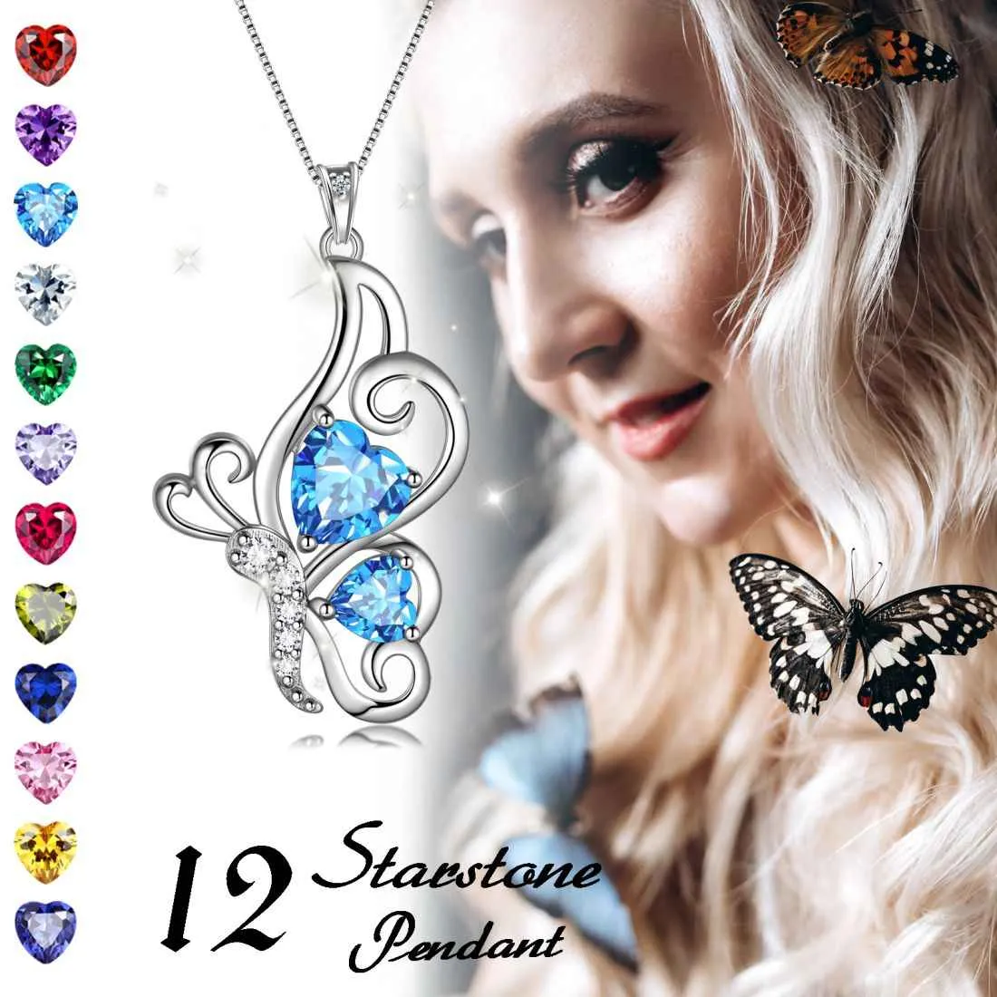 Butterfly Birthstone May Emerald Necklace Women Girls Jewelry Birthday Gift Sterling Silver