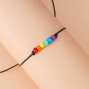 Card Bracelet European And American Personality Rainbow Color Rice Bead Beaded Woven Couple Adjustable Bracelet