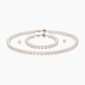 Classic AA Akoya Pearl Necklace, Bracelet & Earring Set in 18k Gold