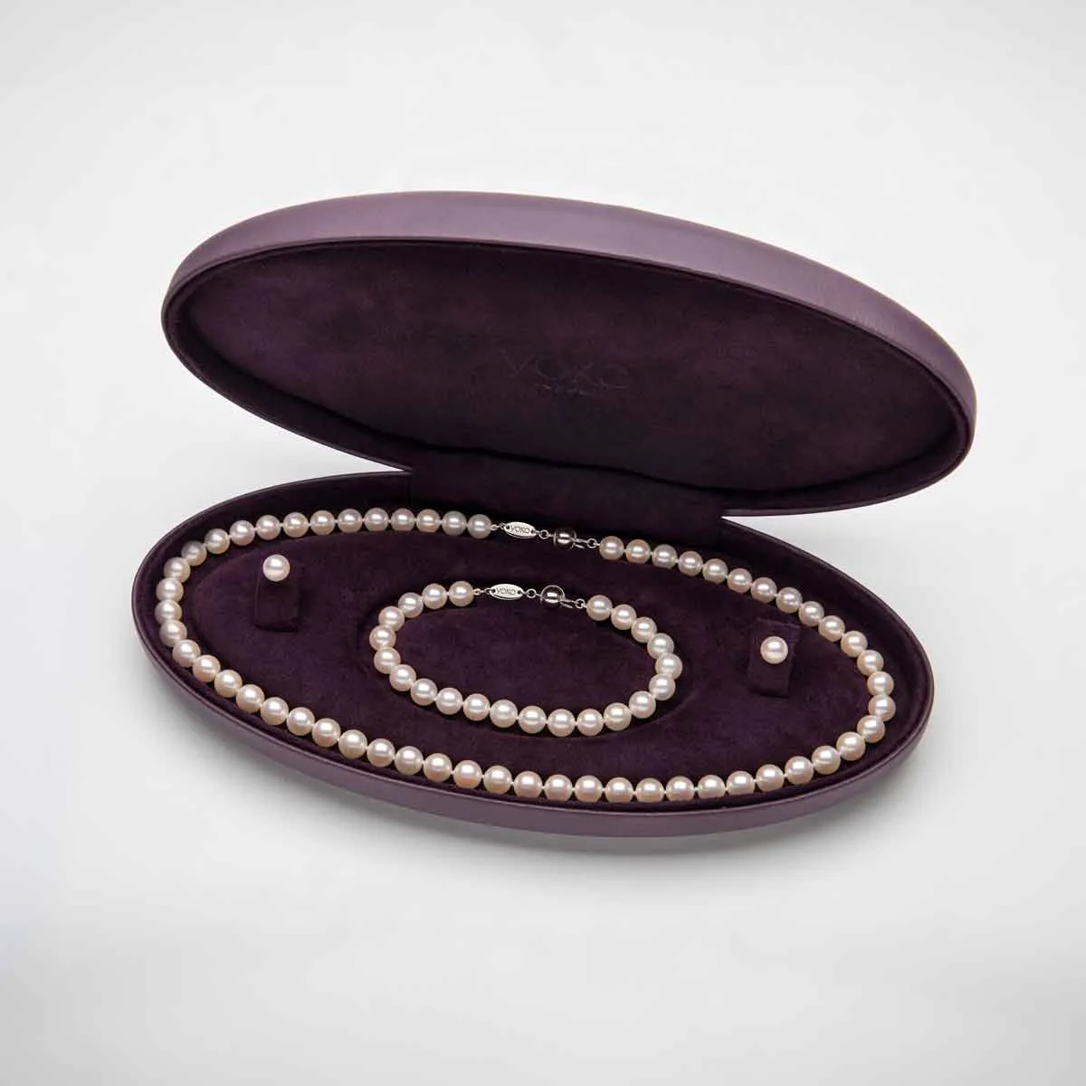 Classic AA Akoya Pearl Necklace, Bracelet & Earring Set in 18k Gold