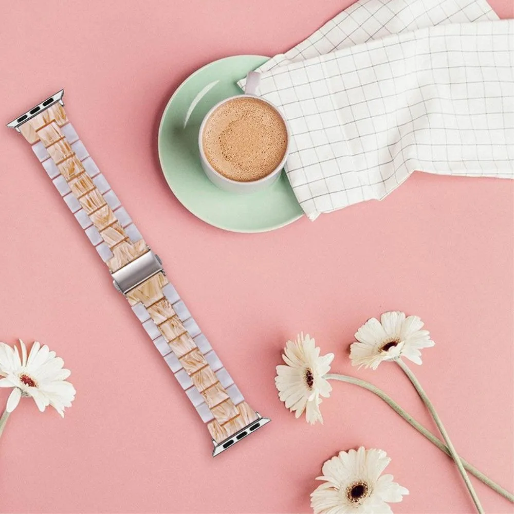 Color splice resin watch strap for Apple Watch (45mm) - Pearl White / Silk White