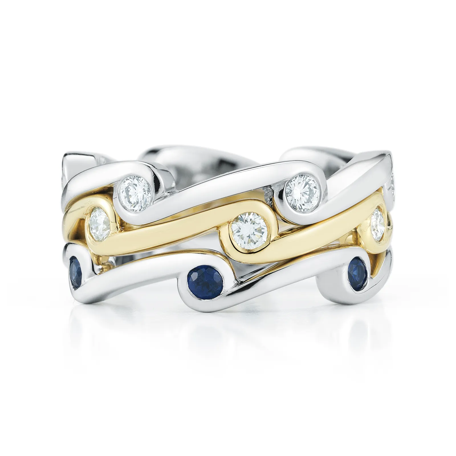Contour Wave Diamond and Yellow Gold Stack Band