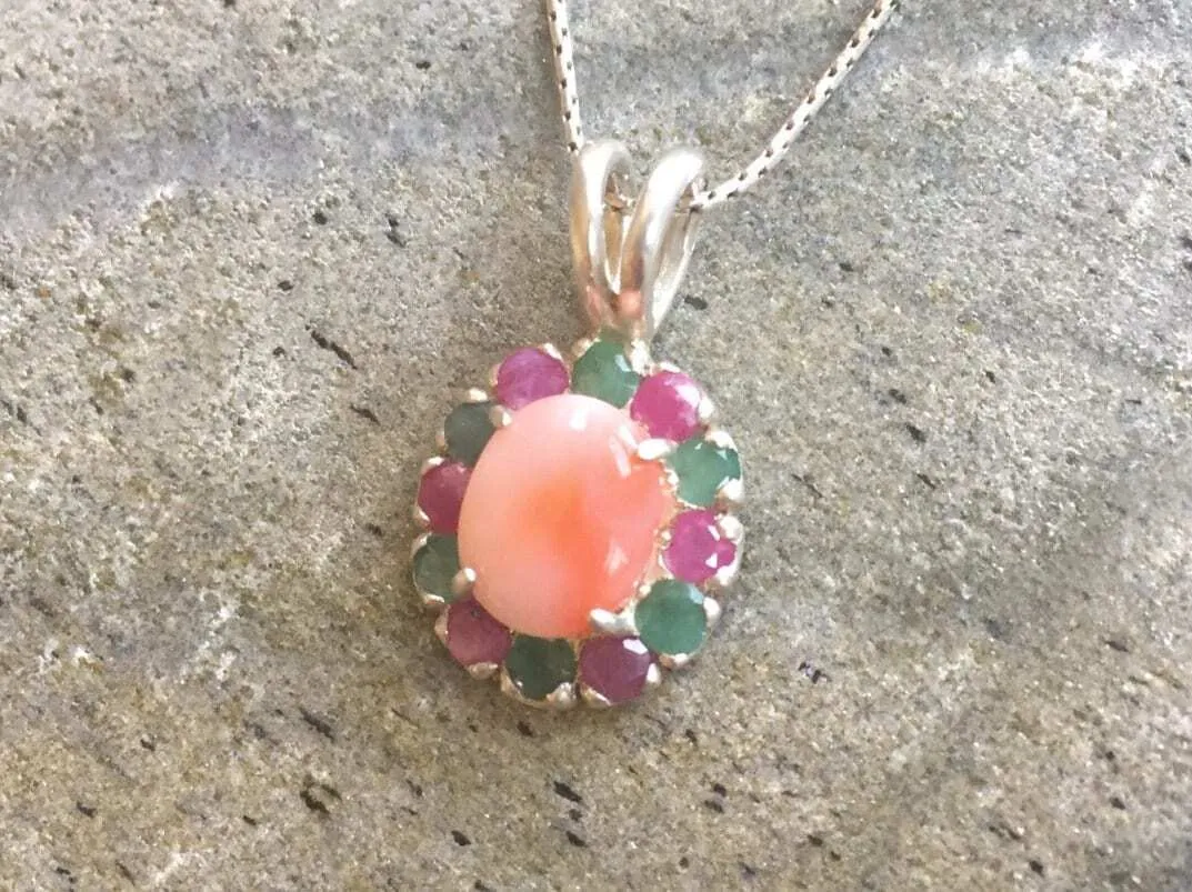Coral Necklace - Statement Flower Pendant - Mothers Birthstone Necklace