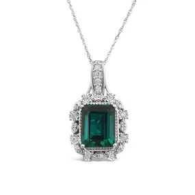 Created Emerald Necklace with 1/5ct of Diamonds in 9ct White Gold