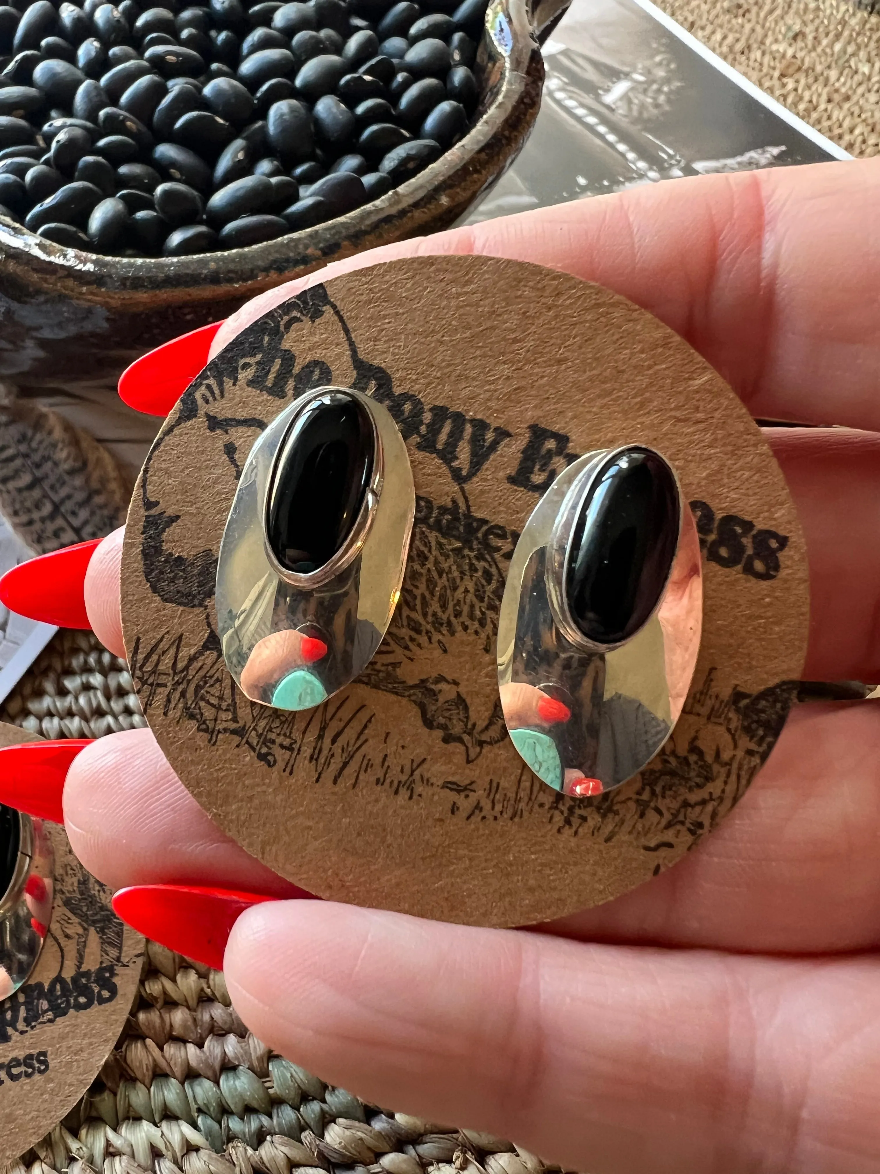 Crow Oblong Onyx Studs