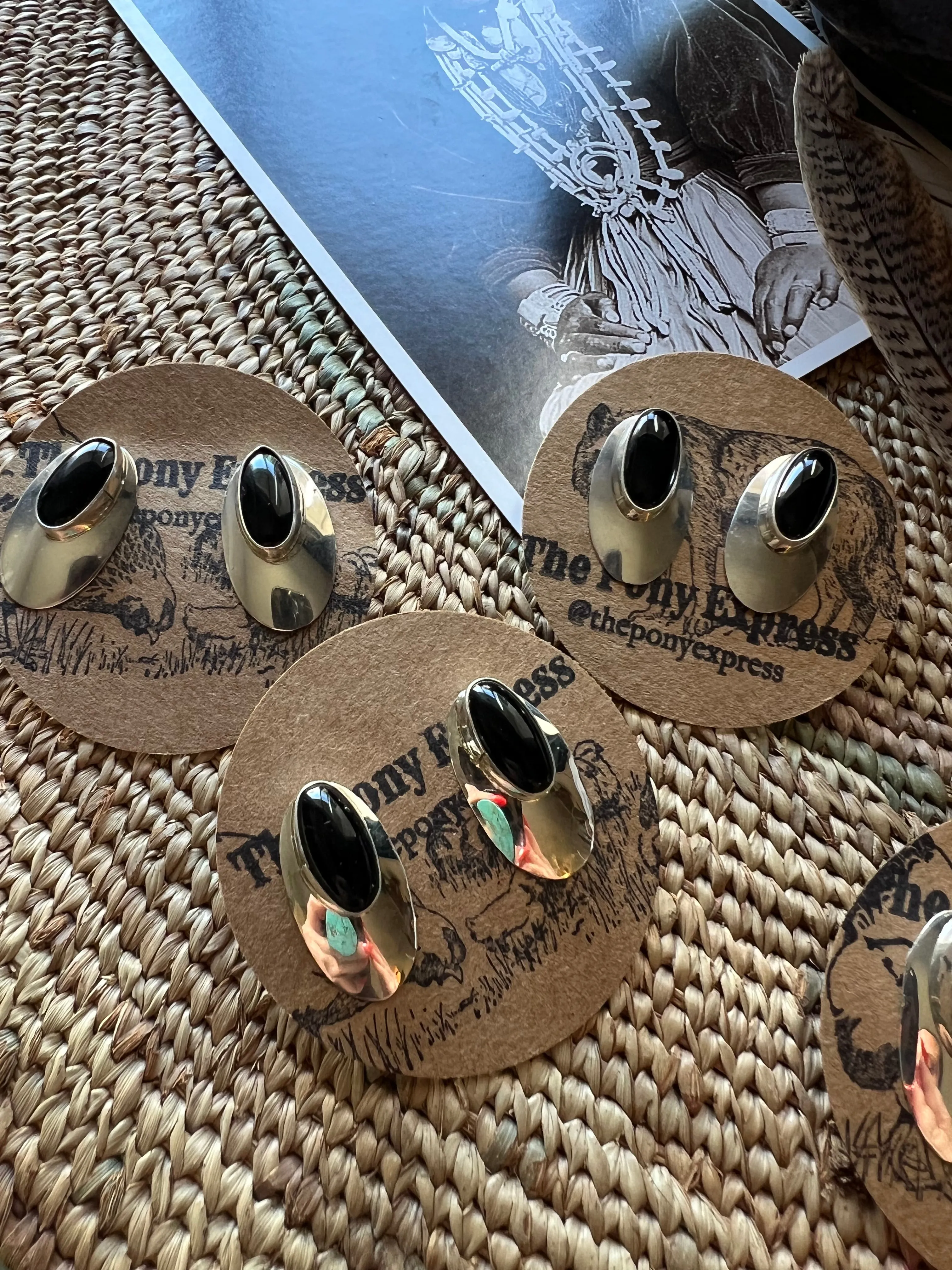 Crow Oblong Onyx Studs