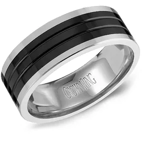 CrownRing Tungsten Wedding Band with Black Ceramic Inlay