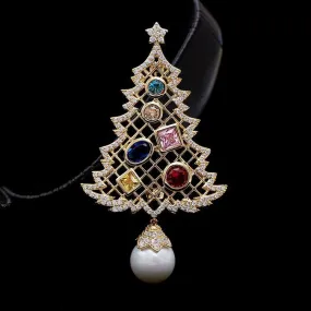 Crystals CZ Cubic Zircon Christmas Tree Brooch Pin  Broach Pendant THB008
