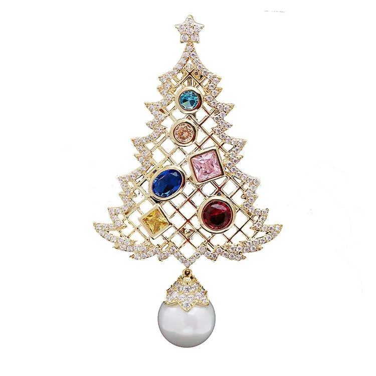 Crystals CZ Cubic Zircon Christmas Tree Brooch Pin  Broach Pendant THB008