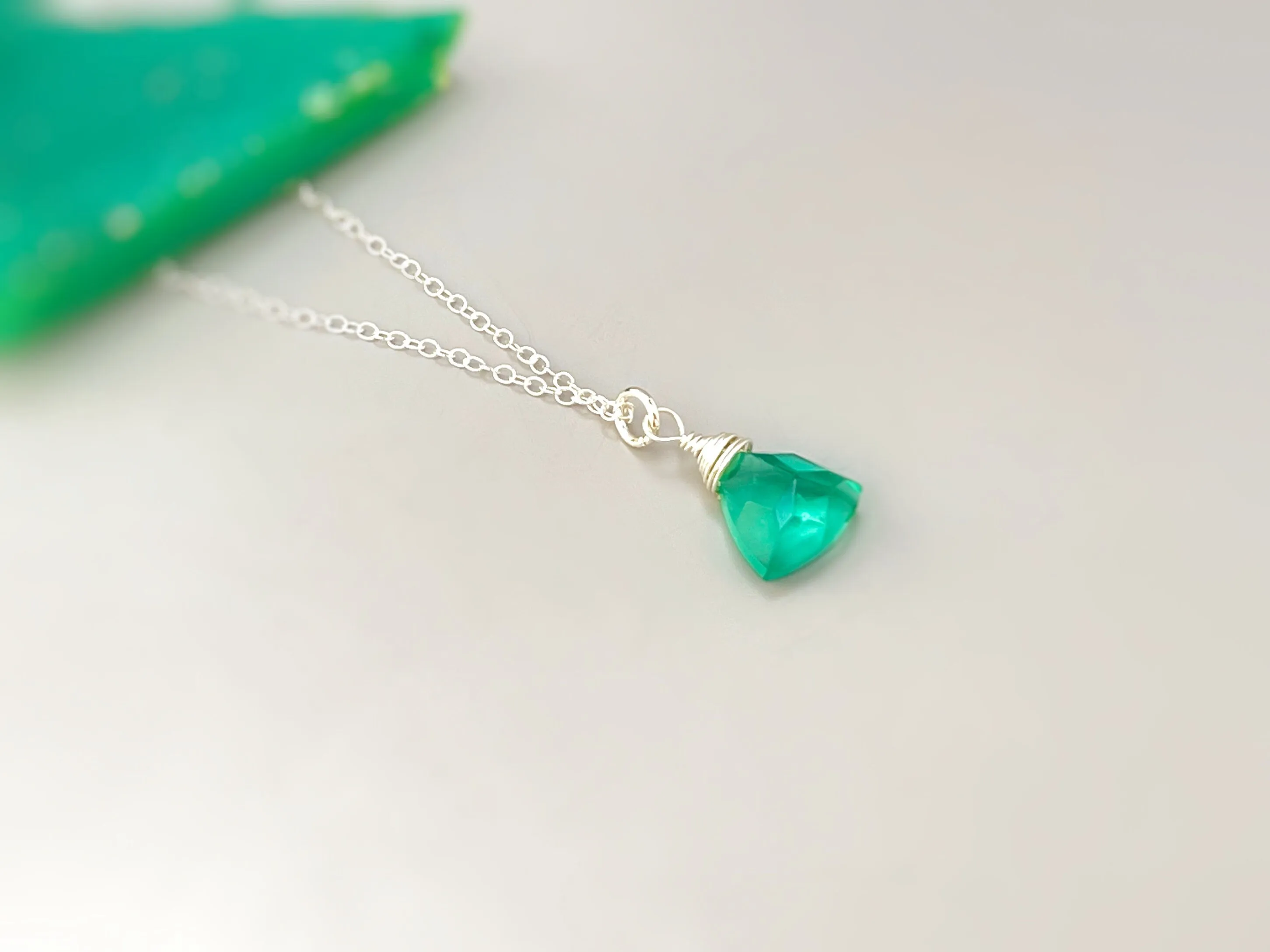 Dainty Emerald Green Necklace Sterling Silver
