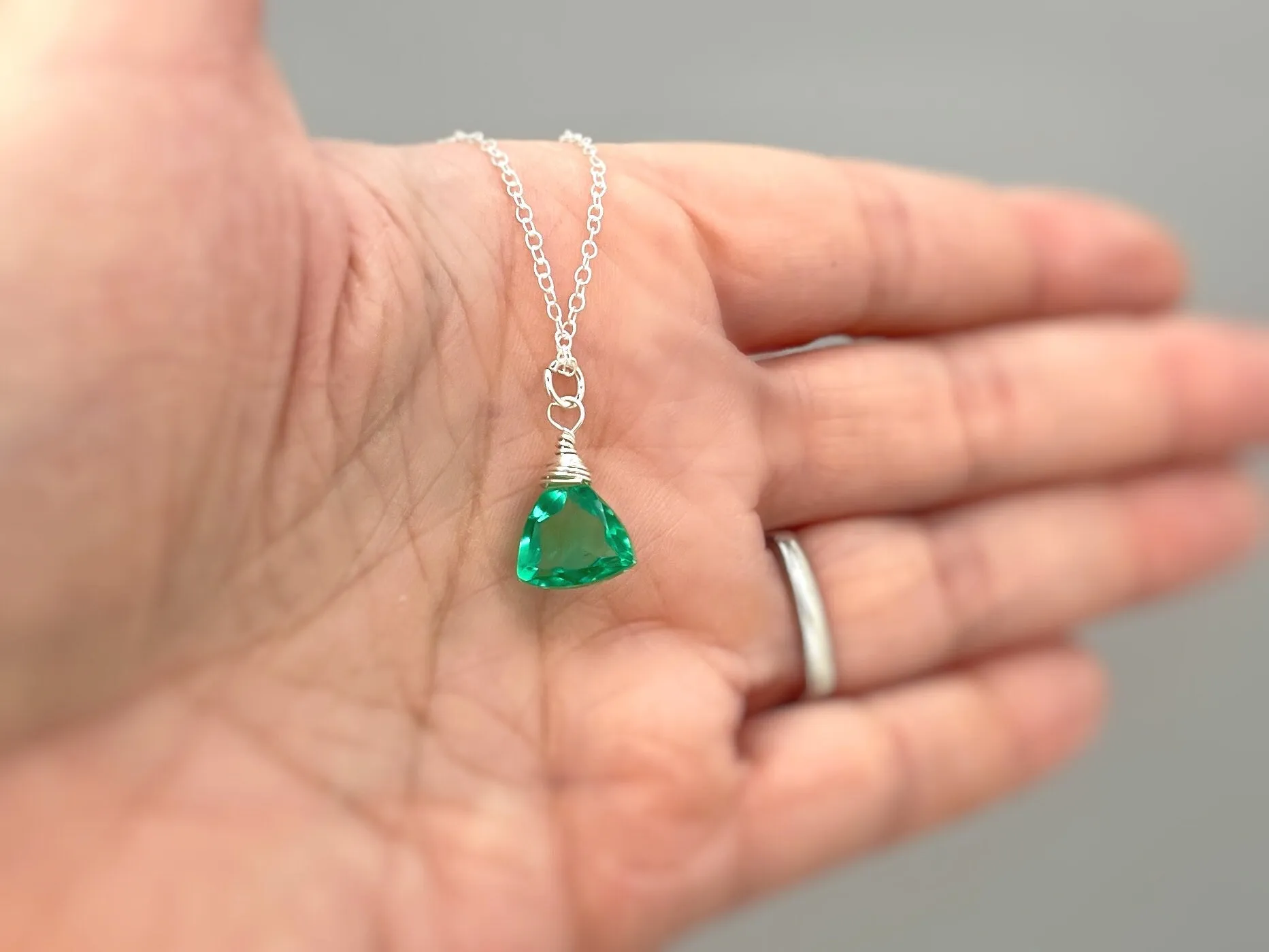 Dainty Emerald Green Necklace Sterling Silver