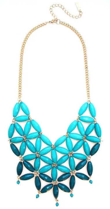 Daisy OMBRE Bib Bubble Statement Necklace- Teal