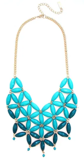 Daisy OMBRE Bib Bubble Statement Necklace- Teal