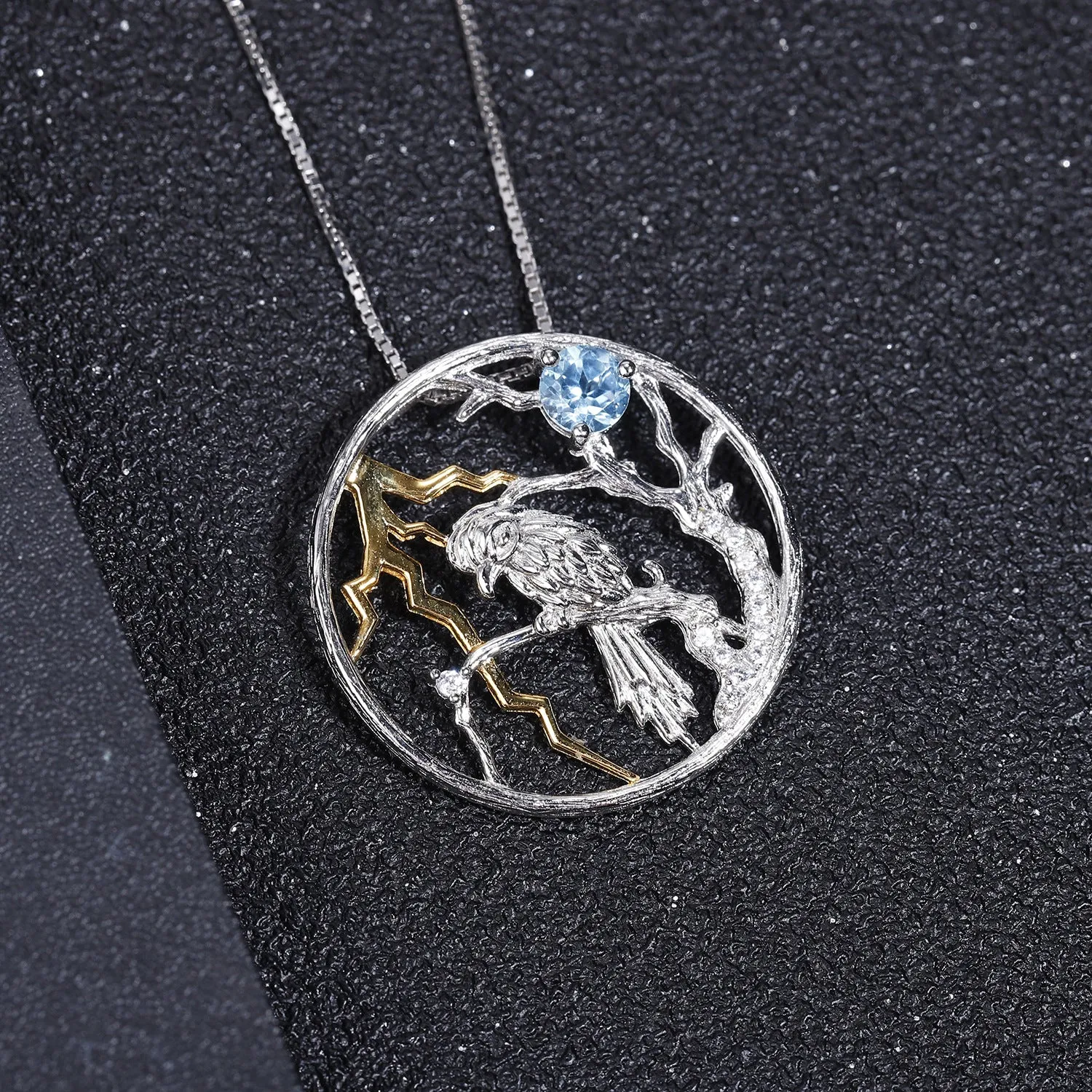 Designer Premium Natural Bird Pendant Design Natural Topaz Silver Necklace for Women