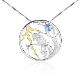 Designer Premium Natural Bird Pendant Design Natural Topaz Silver Necklace for Women