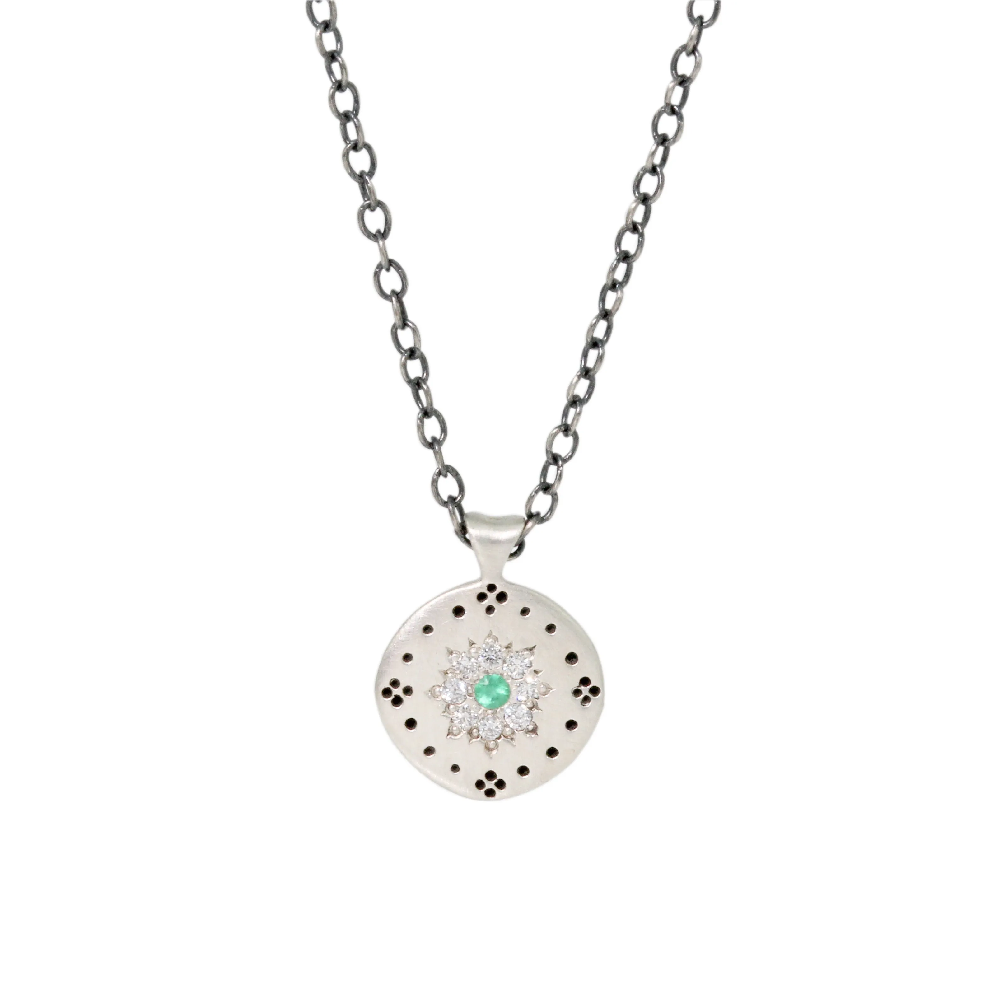 Diamond & Emerald Cluster Necklace