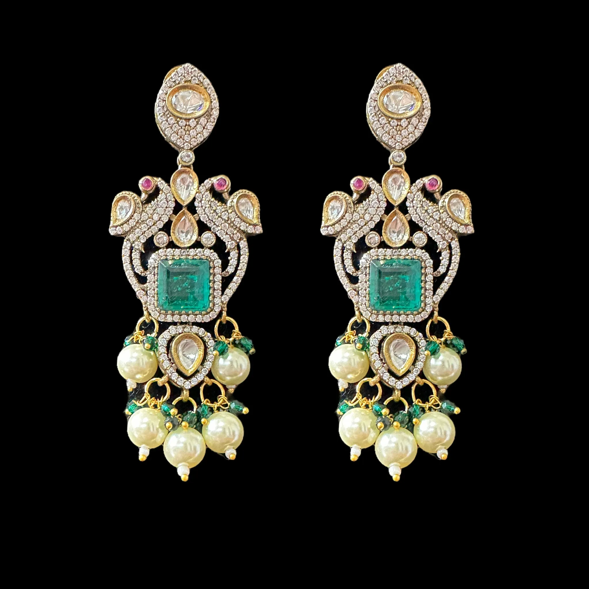 DNS84 Victorian inspired necklace with earrings in green ( SHIPS IN 4 WEEKS )