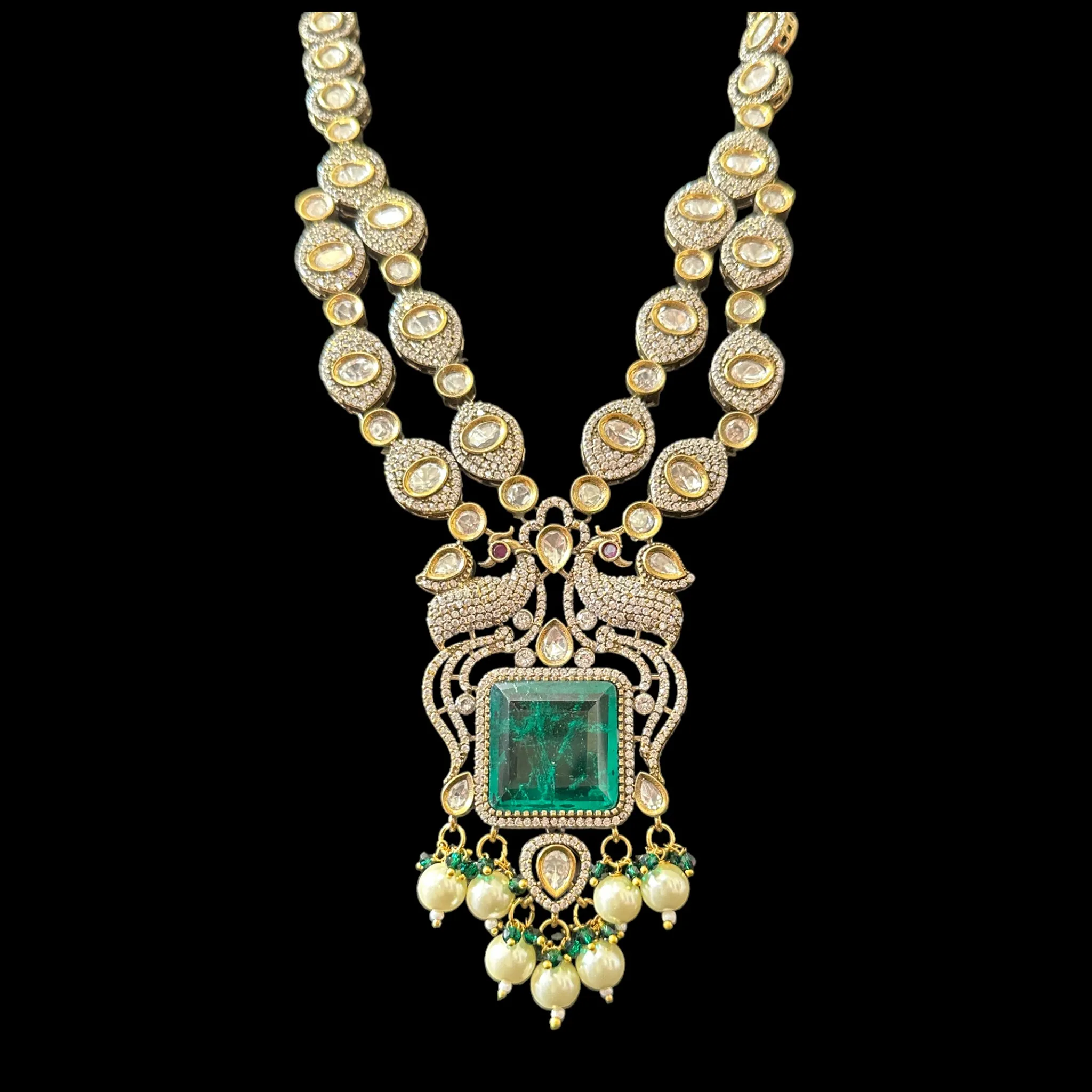 DNS84 Victorian inspired necklace with earrings in green ( SHIPS IN 4 WEEKS )