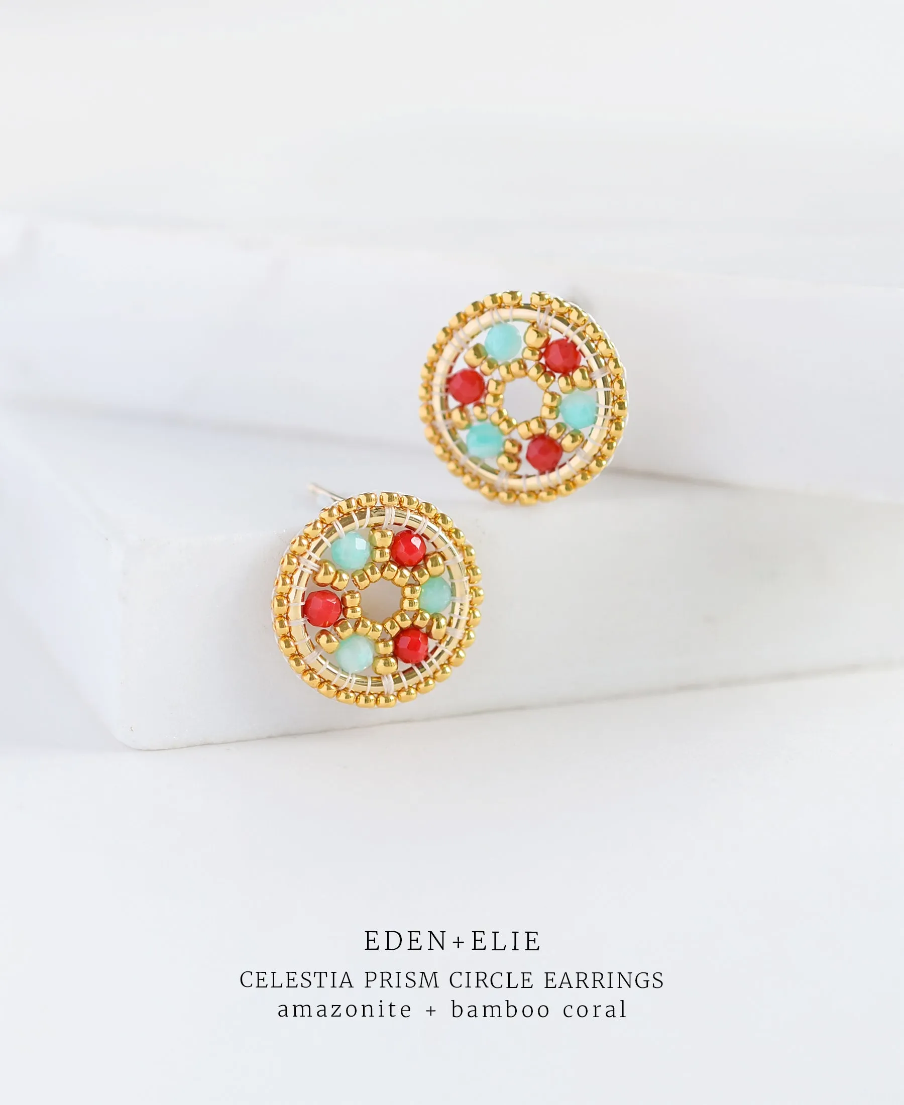EDEN   ELIE Celestia Prism Circle Earrings - Amazonite   Bamboo Coral