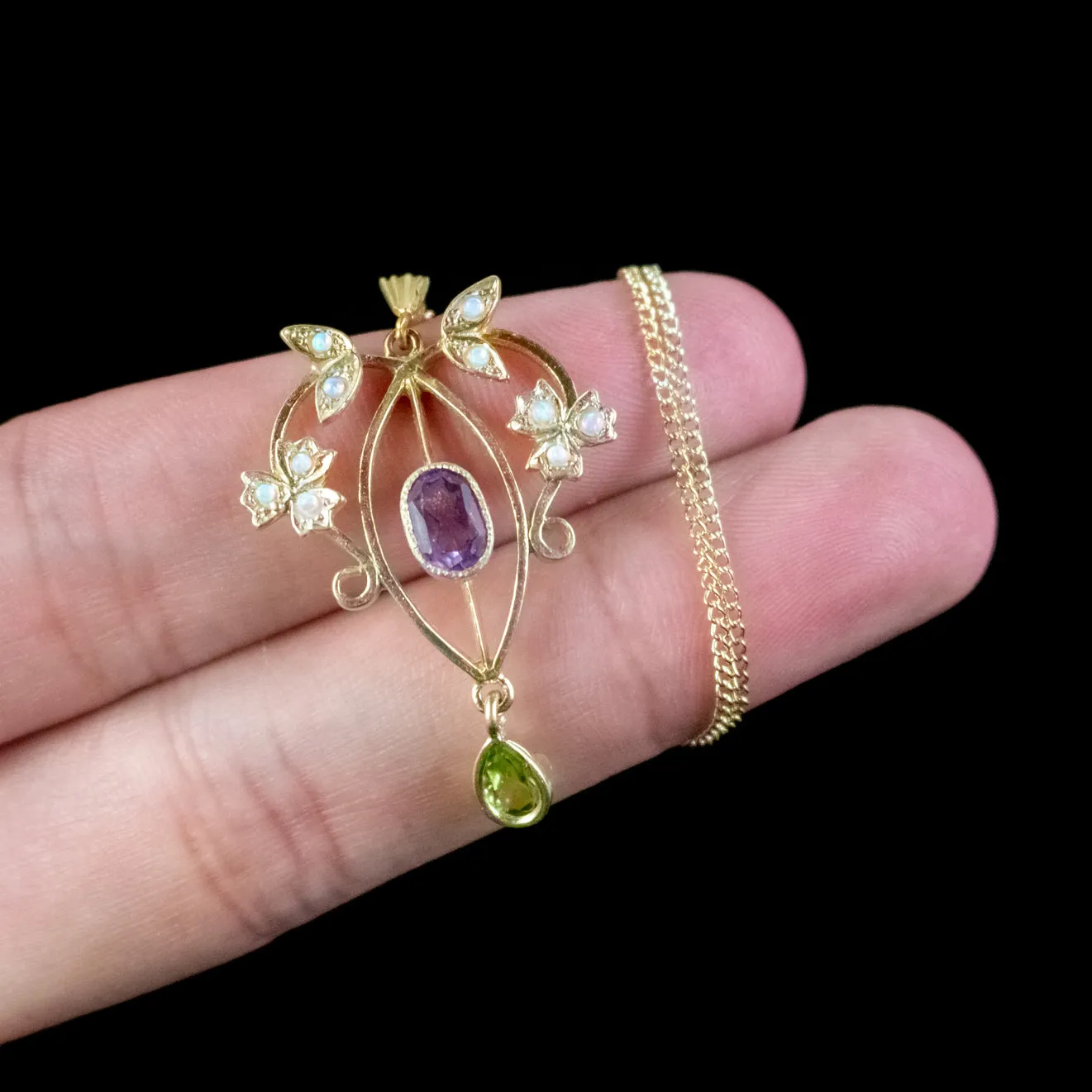 Edwardian Suffragette Style Pendant Necklace Sterling Silver 18ct Gold Gilt