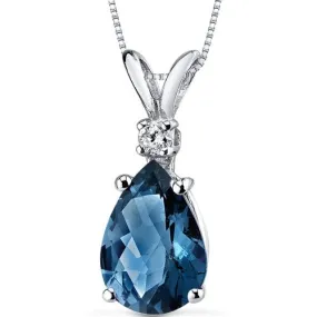 Elegant 3.00 CTW Topaz & Diamond Teardrop Solitaire Pendant in .925 Sterling Silver