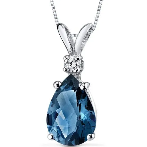 Elegant 3.00 CTW Topaz & Diamond Teardrop Solitaire Pendant in .925 Sterling Silver