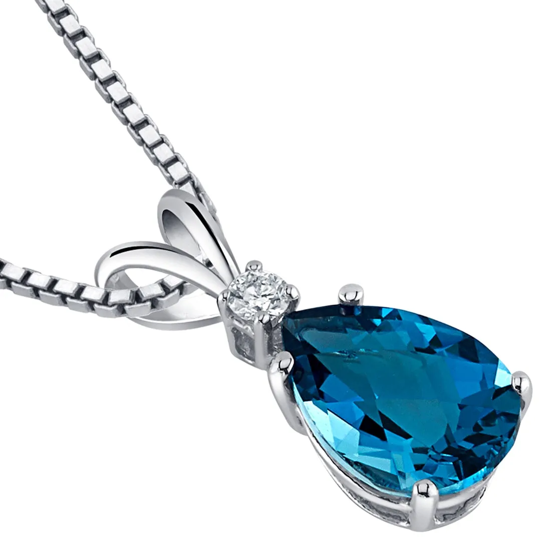 Elegant 3.00 CTW Topaz & Diamond Teardrop Solitaire Pendant in .925 Sterling Silver