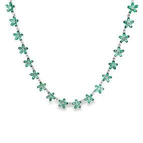 Emerald & Diamond 18k White Gold Flower Necklace
