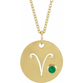 Emerald Aries Zodiac Disc 16-18" Necklace