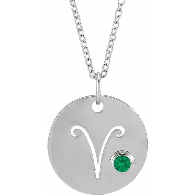 Emerald Aries Zodiac Disc 16-18" Necklace