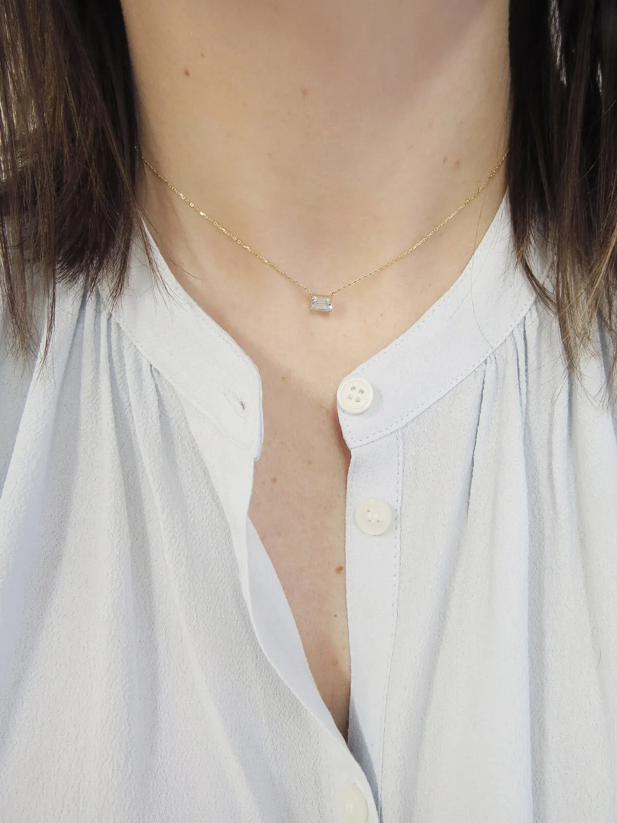 Emerald Cut Blue Topaz Yellow Gold Necklace