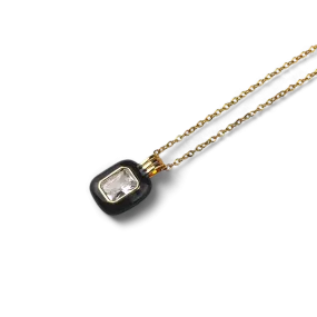 Emerald Cut Gemstone & Enamel Pendant Necklace