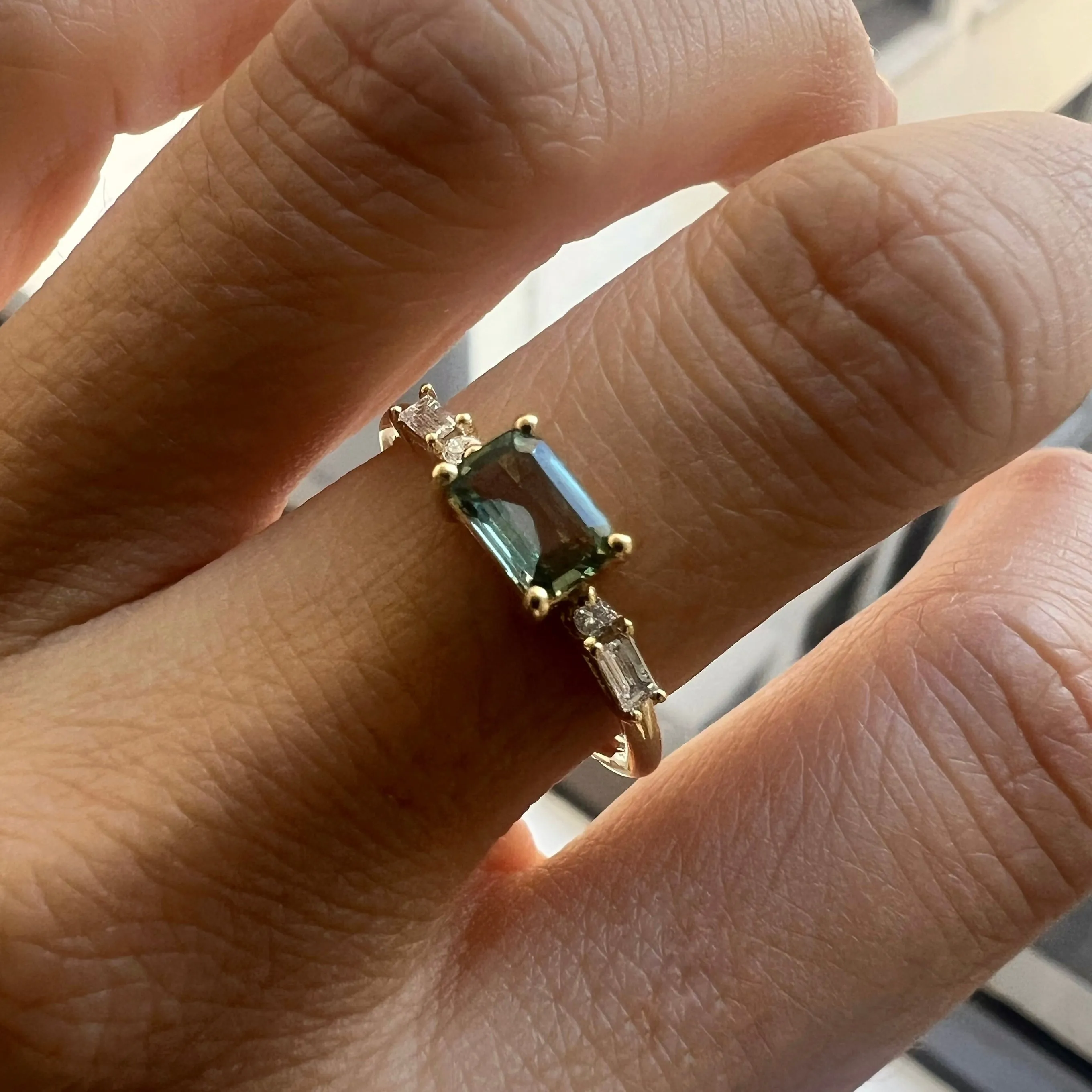 Emerald Cut Green Sapphire Etude Ring (ready to ship option)*