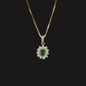 EMERALD DIAMOND PENDANT NECKLACE OVAL SHAPE HALO 14k YELLOW GOLD NATURAL CLASSIC
