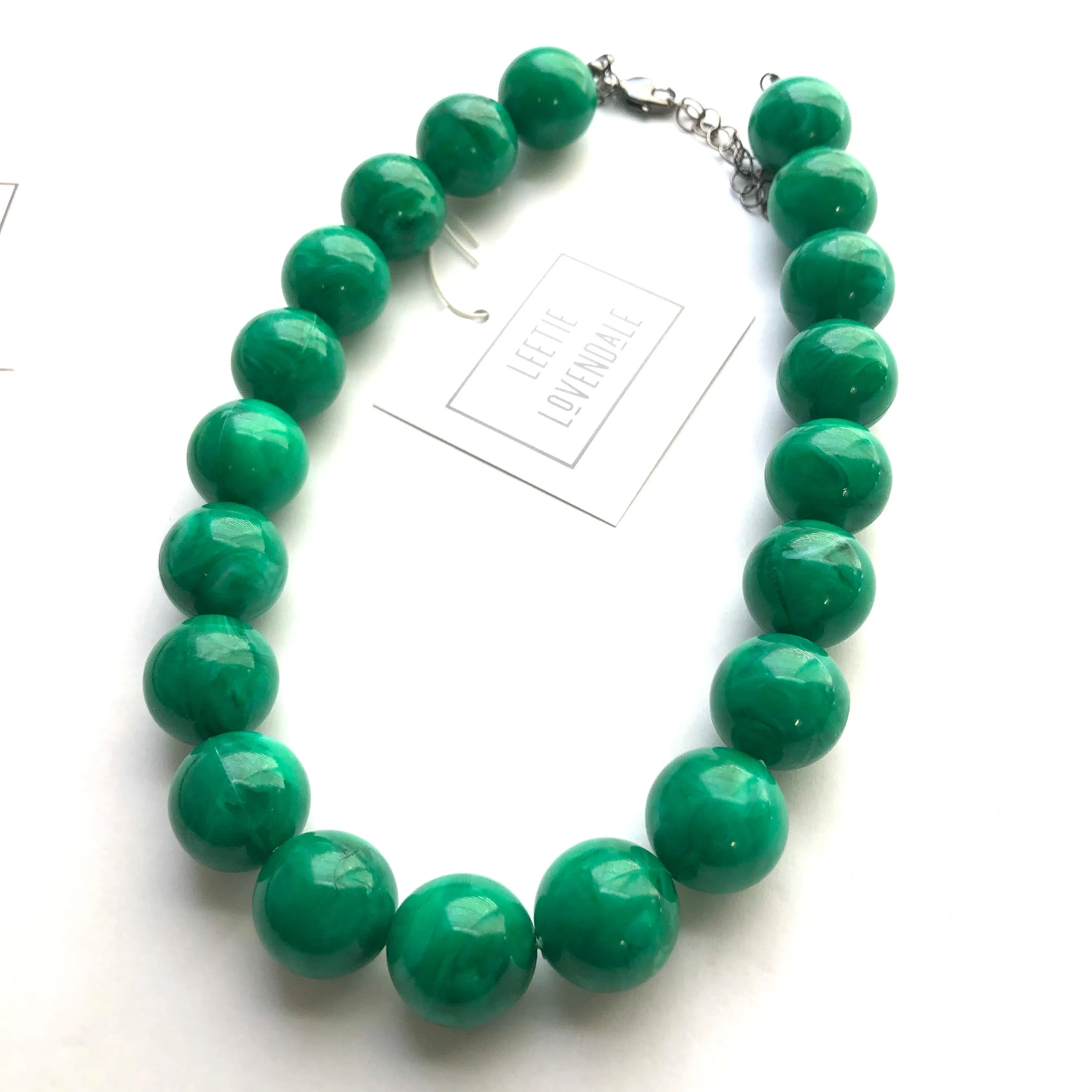 Emerald Green Marbled Jumbo-Bead Marco Necklace *