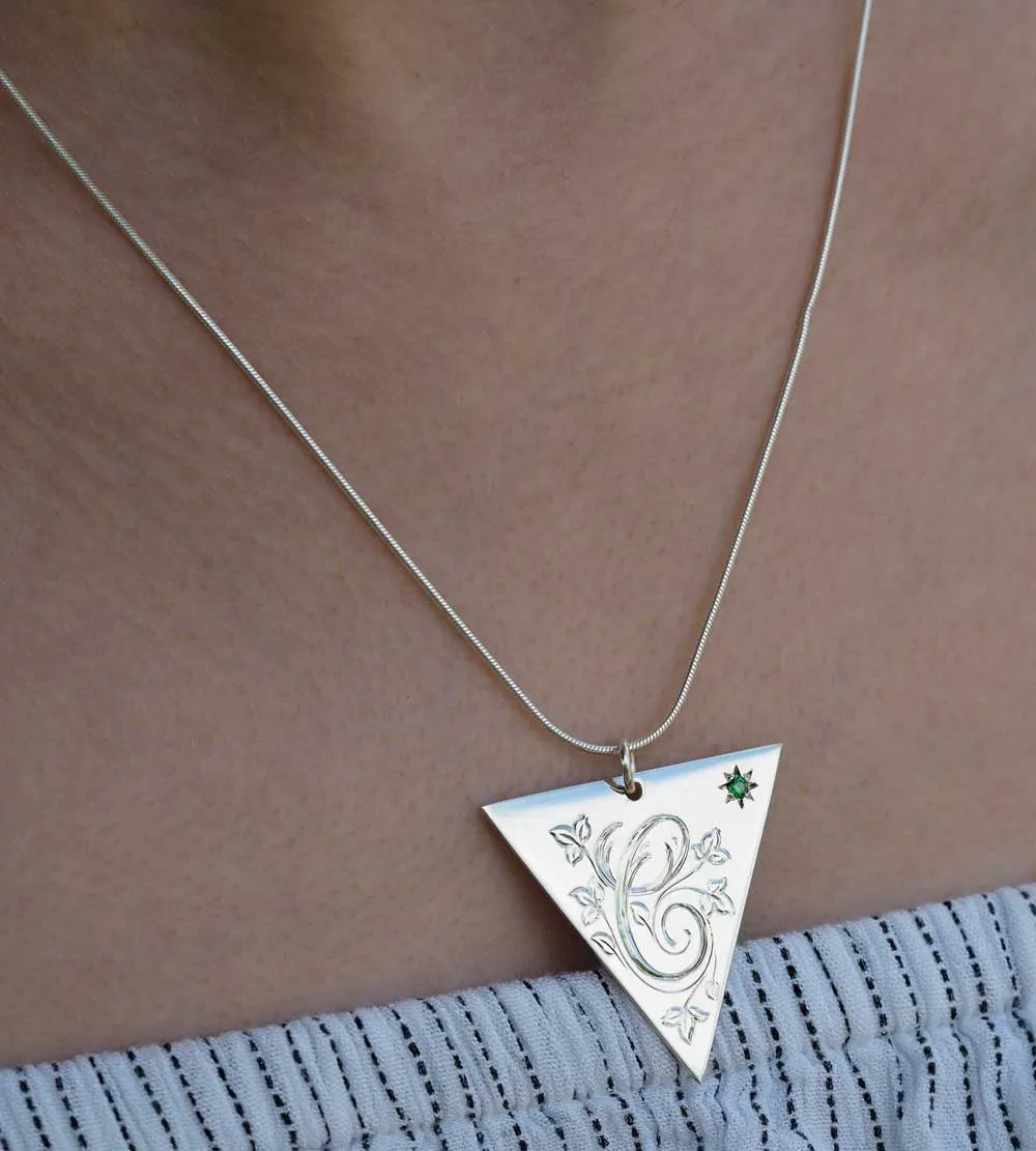 Engraved Initial Birthstone Sterling Silver Necklace Handmade