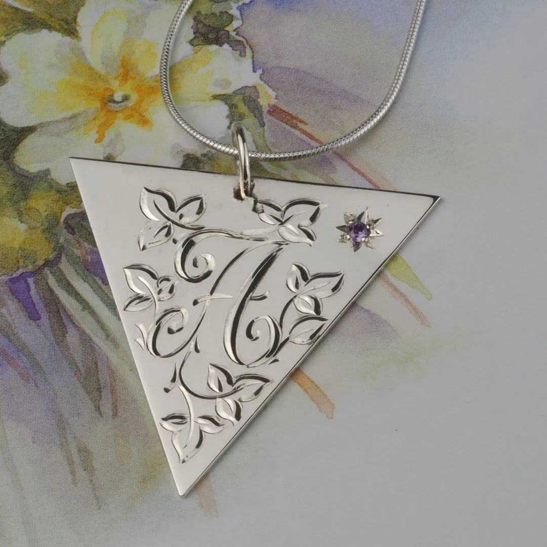Engraved Initial Birthstone Sterling Silver Necklace Handmade