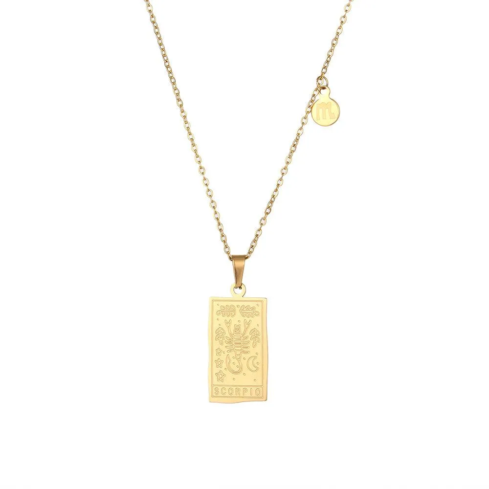 Engraved Tarot-Style Zodiac Necklace & Bracelet