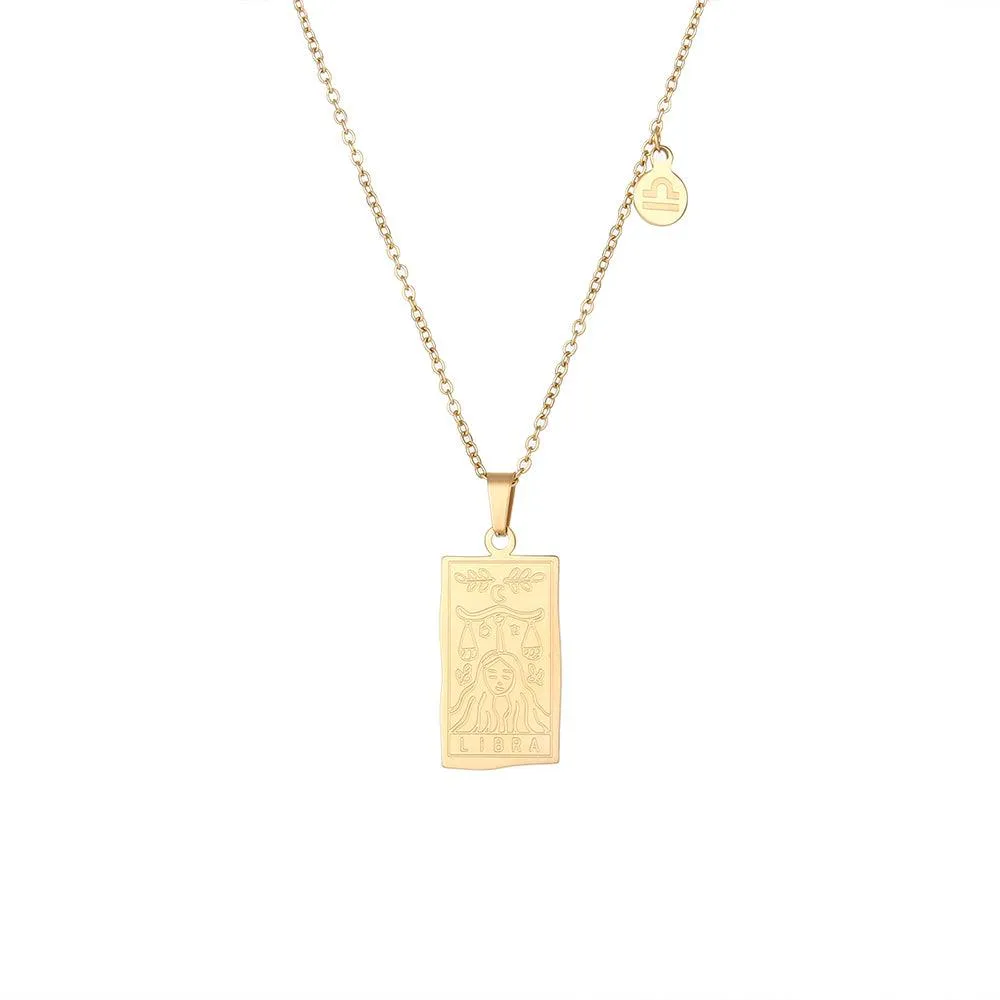 Engraved Tarot-Style Zodiac Necklace & Bracelet