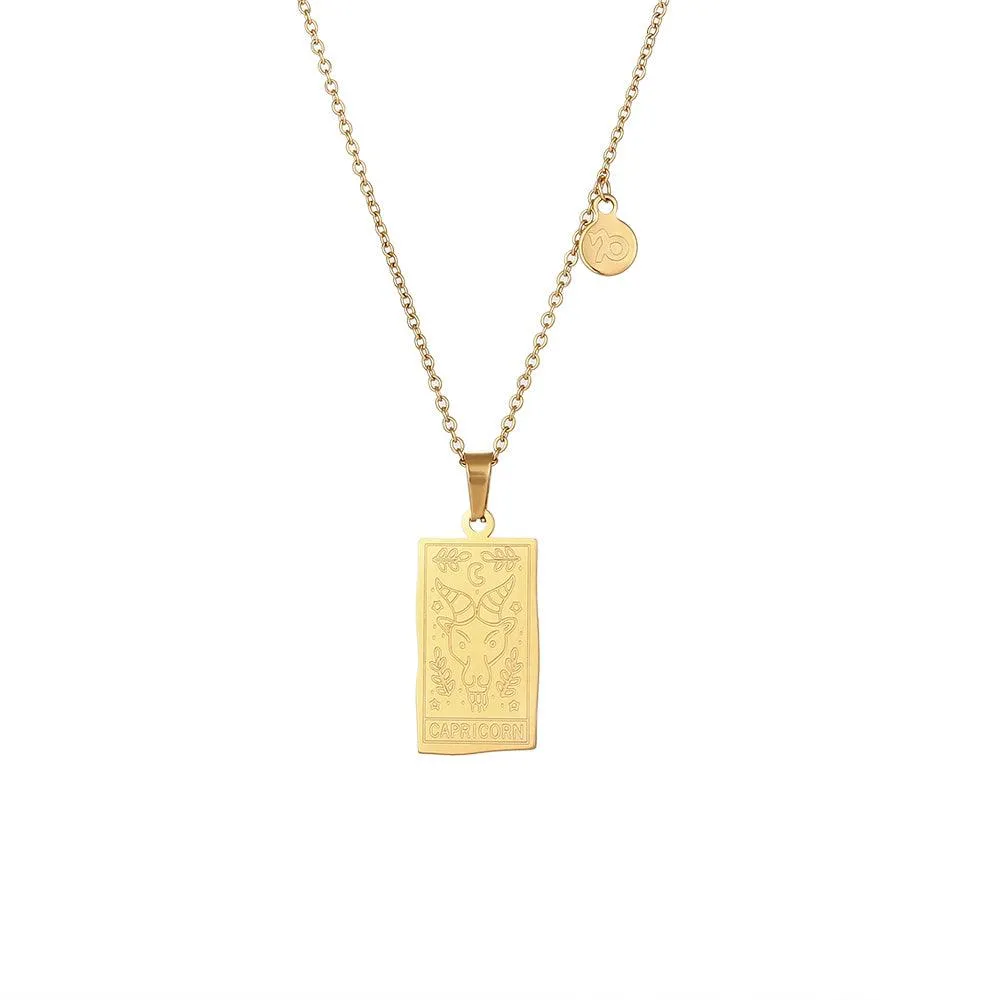 Engraved Tarot-Style Zodiac Necklace & Bracelet