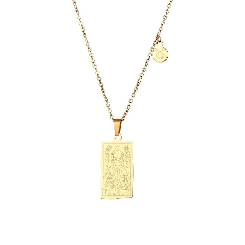 Engraved Tarot-Style Zodiac Necklace & Bracelet