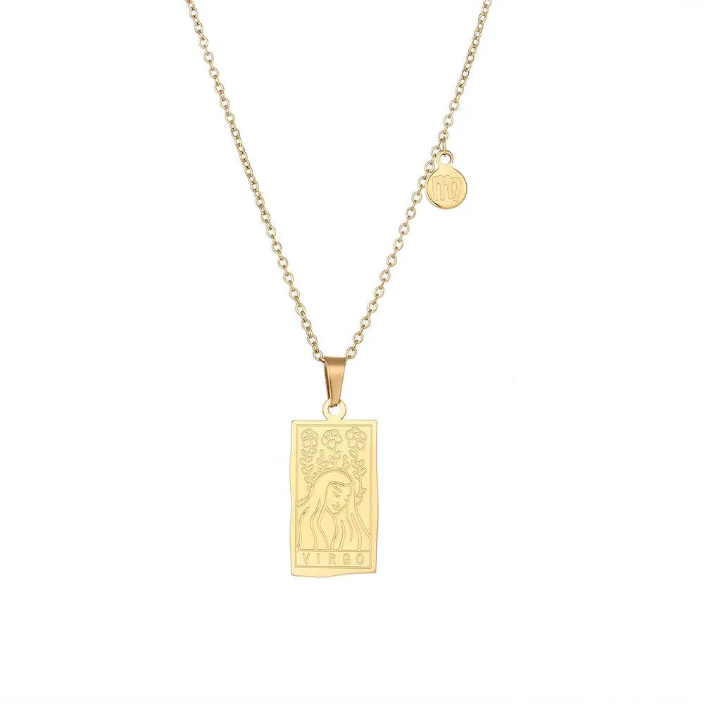 Engraved Tarot-Style Zodiac Necklace & Bracelet