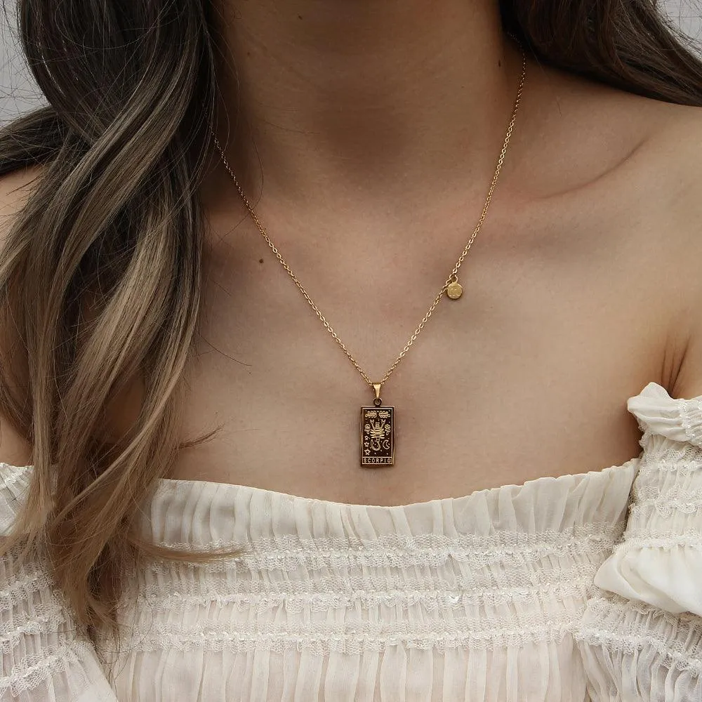 Engraved Tarot-Style Zodiac Necklace & Bracelet